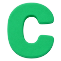 A bright green foam alphabet letter C, shown from a three-quarters perspective on a solid white background.