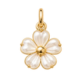 Gold and pearl flower-shaped pendant on a beige background