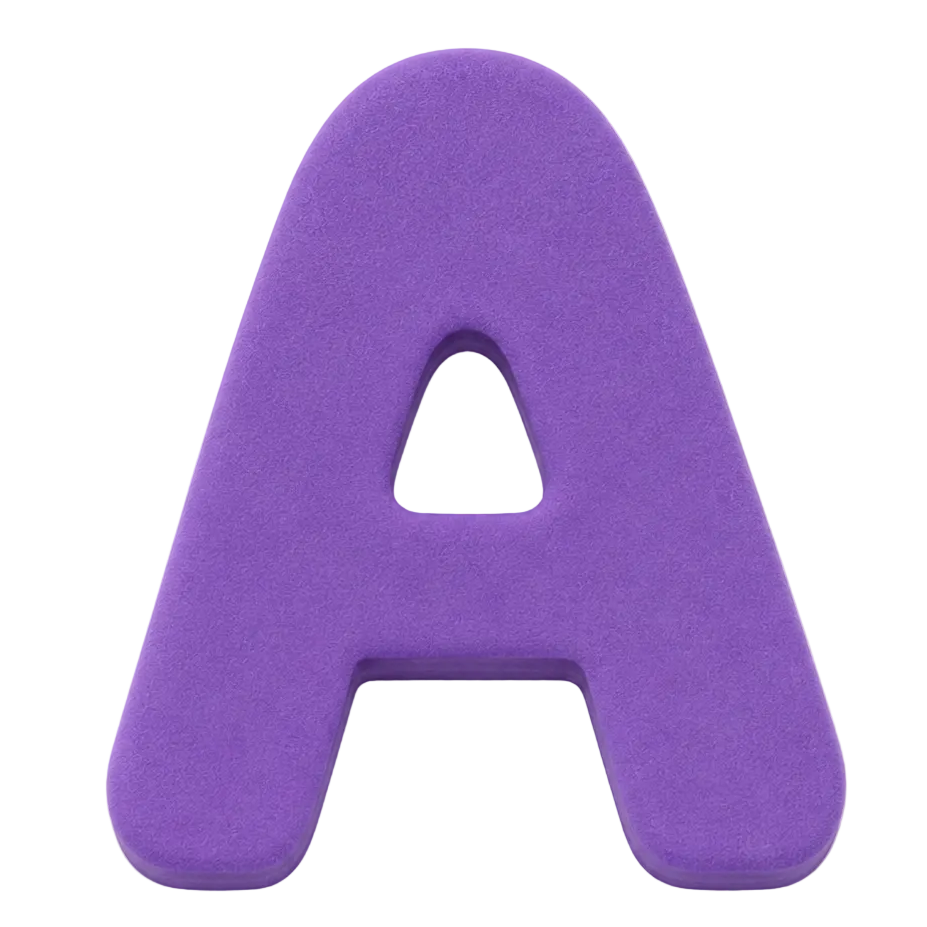 A purple foam letter 'A' on a plain white background.