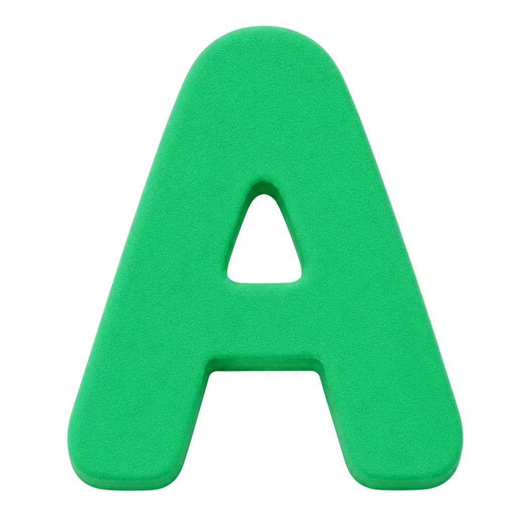 A bright green capital letter 'A' with a rounded, solid, three-dimensional shape, shown on a clean white background.