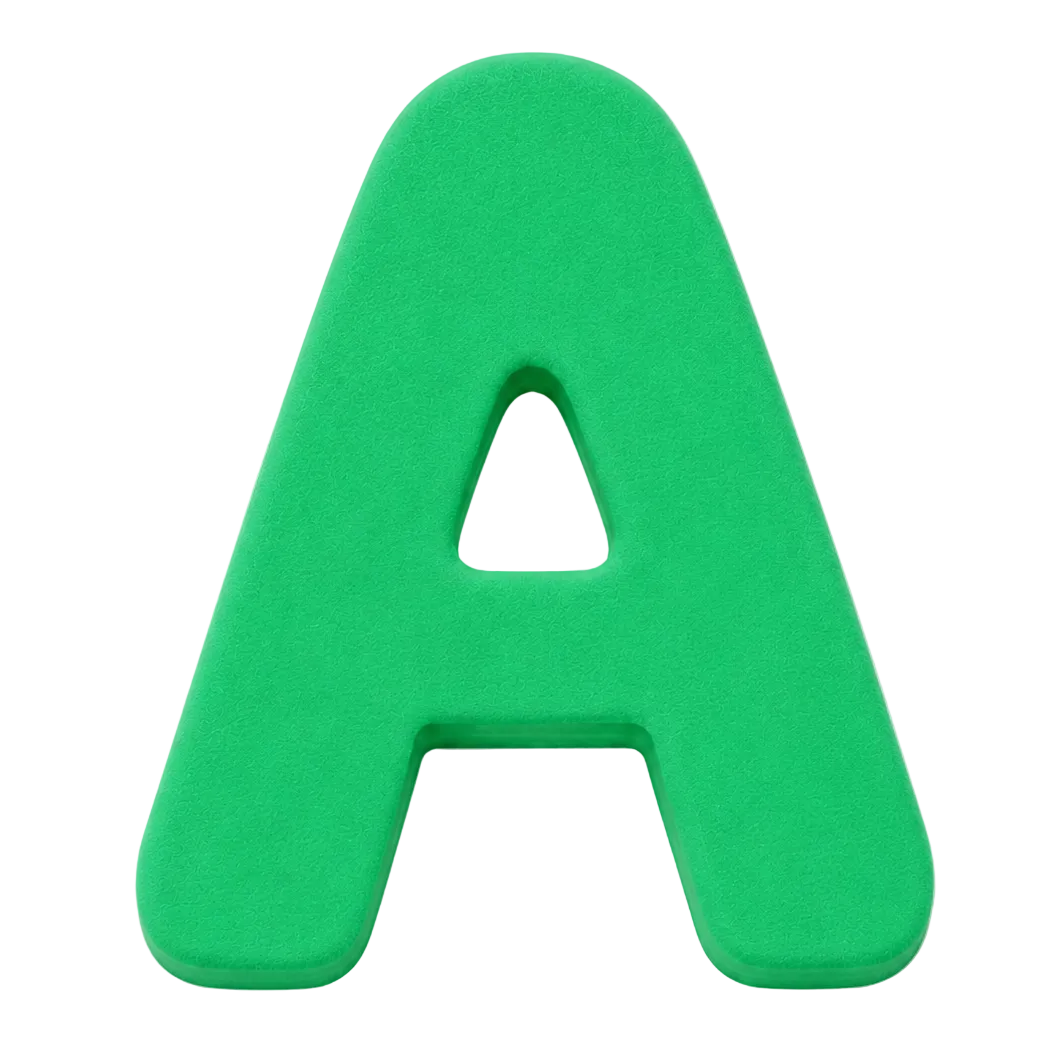 A bright green capital letter 'A' with a rounded, solid, three-dimensional shape, shown on a clean white background.