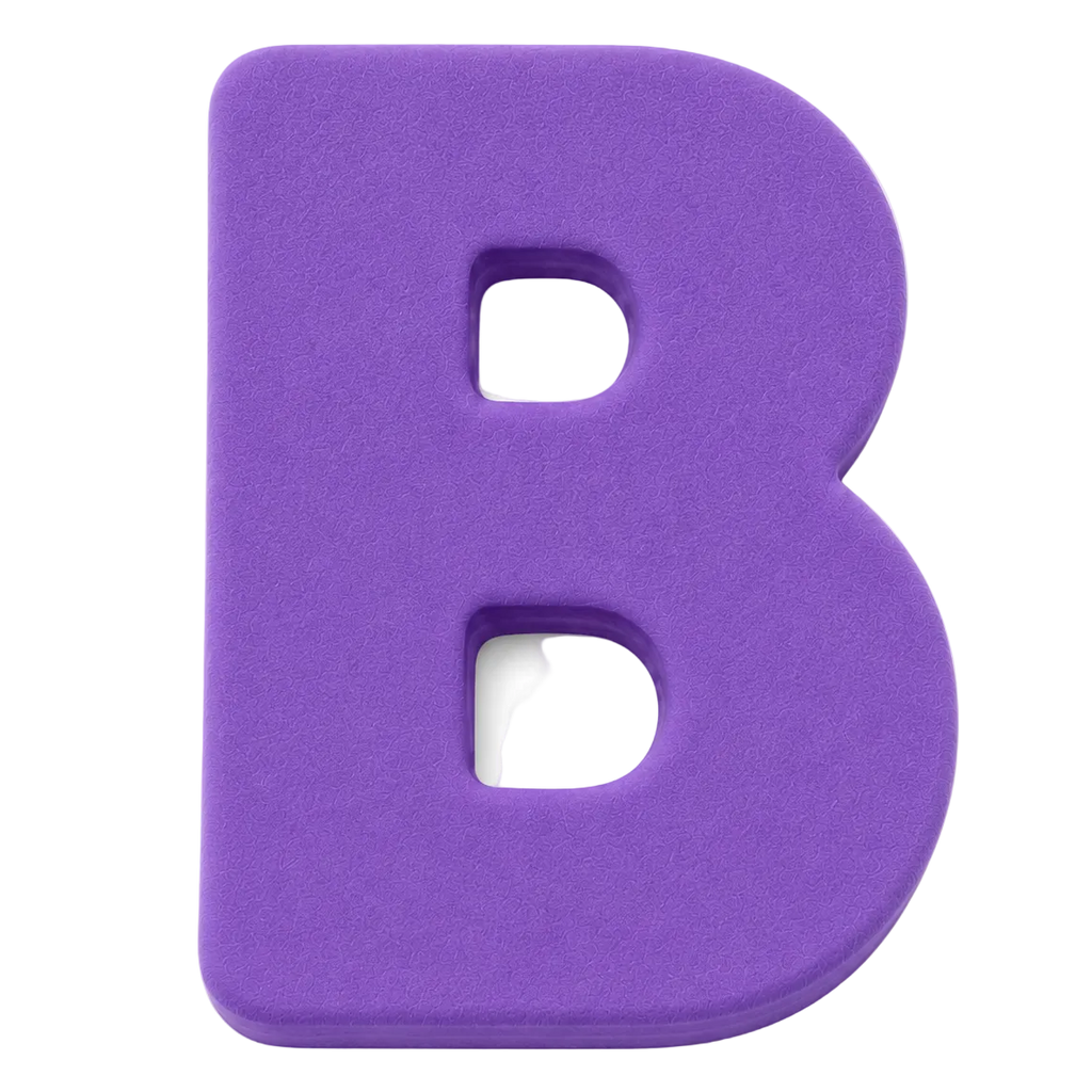 A purple foam letter B with a textured, matte finish, shown on a clean white background.