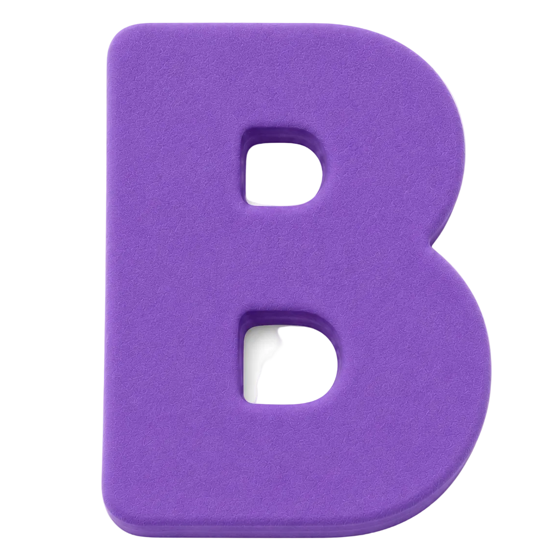 A purple foam letter B with a textured, matte finish, shown on a clean white background.