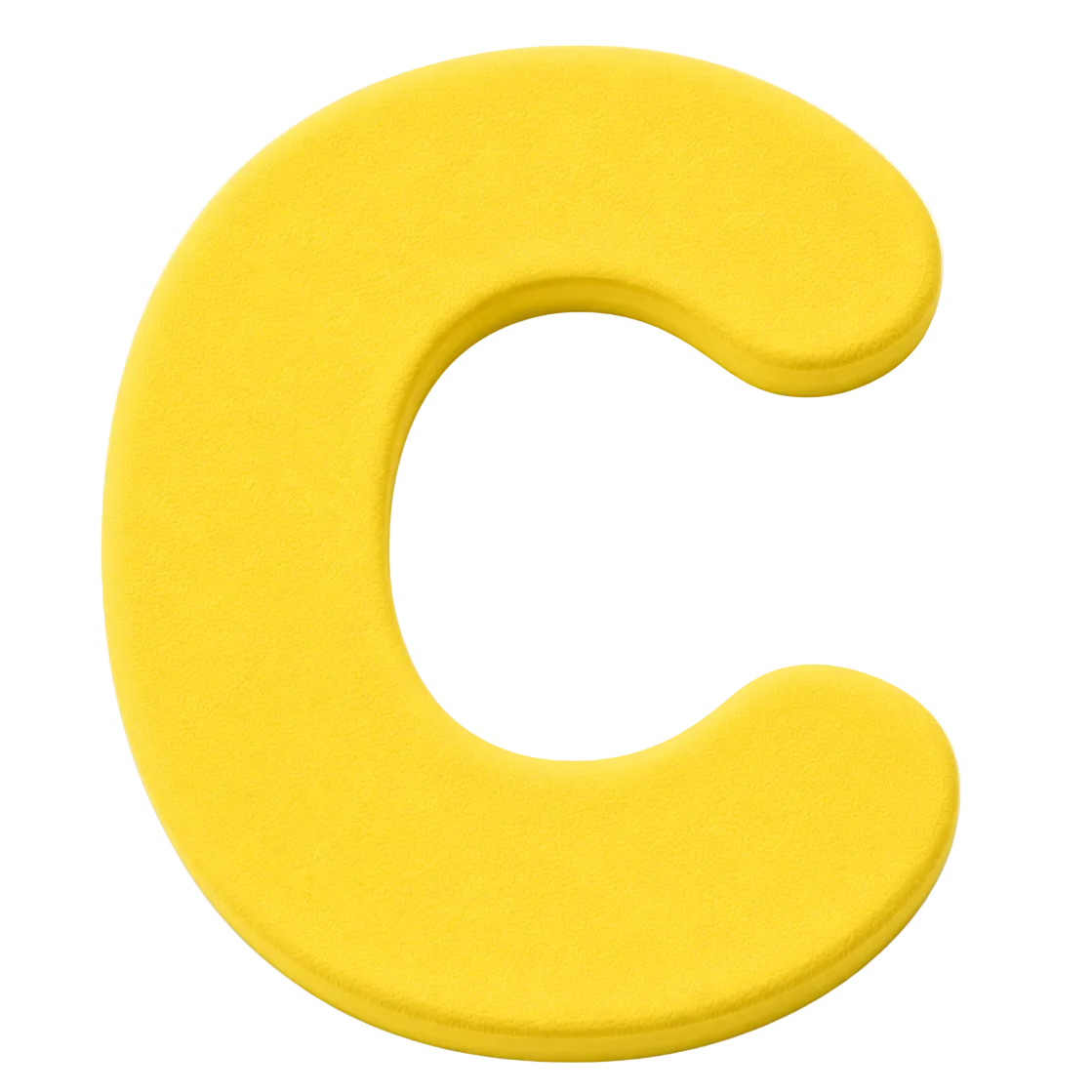 A bright yellow foam alphabet letter C, shown on a clean white background.