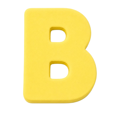 A bright yellow foam letter 'B' toy on a solid white background.