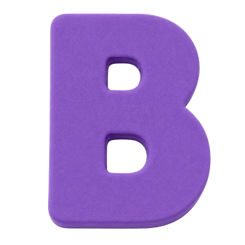 A purple foam alphabet letter 'B' on a solid white background.