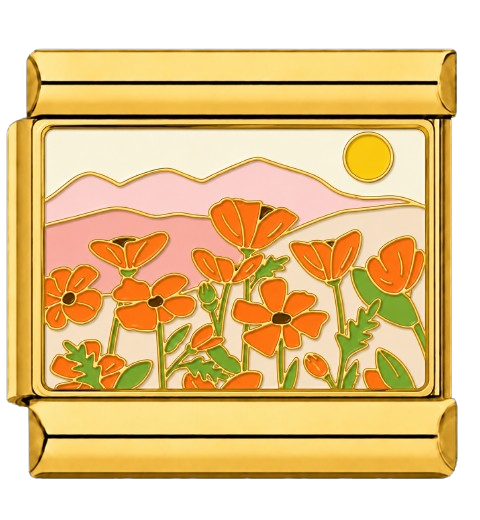 Gold charm with floral design on a white background