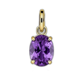Purple gemstone pendant with gold setting on a white background