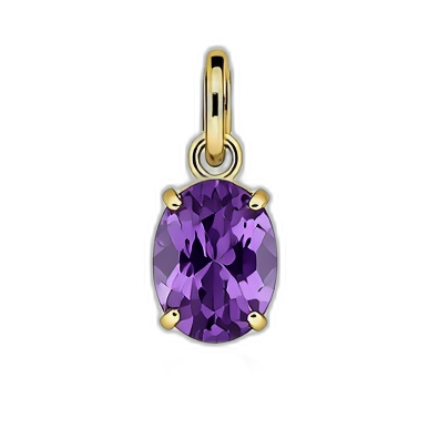 Purple gemstone pendant with gold setting on a white background