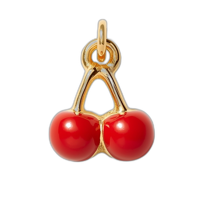 Gold pendant with red stones on a white background