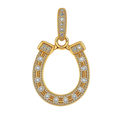 Gold horseshoe pendant with diamond accents on a white background