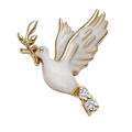Gold and white dove-shaped brooch with a diamond on a light beige background