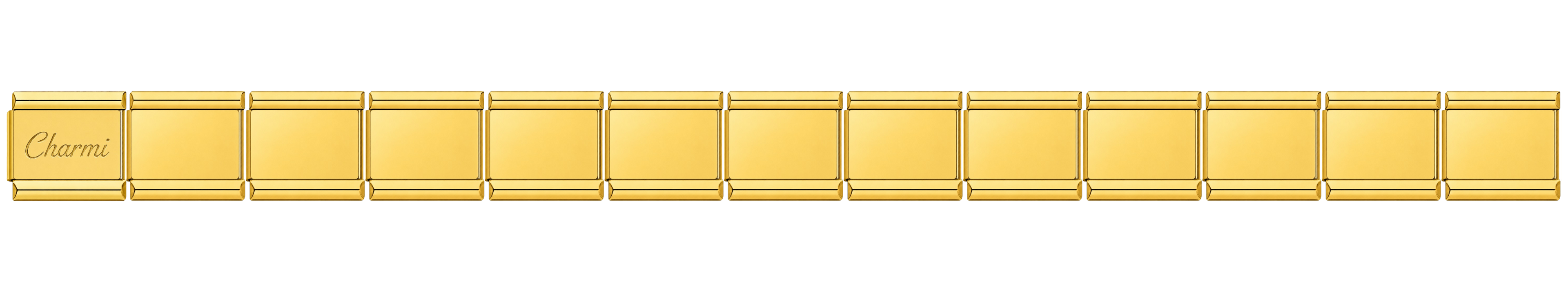 Gold bracelet with rectangular charms on a gold band