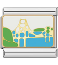 Gold and silver charm with abstract design on a white background