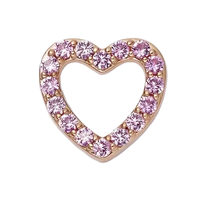 Heart-shaped charm with pink gemstones on a white background