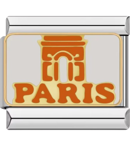 Charm with 'Paris' and Arc de Triomphe design on a white background