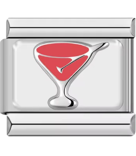 Silver charm with a red cocktail glass design on a white background