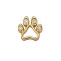 Gold paw-shaped earring with embedded diamonds on a white background