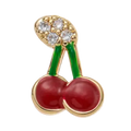 Jewelry pendant shaped like cherries with a gold and diamond top on a white background