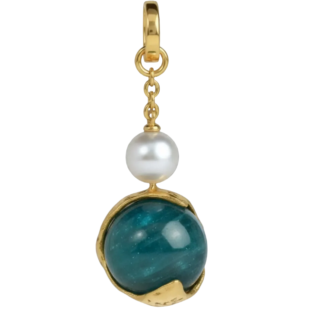Gold pendant with a blue stone and a pearl