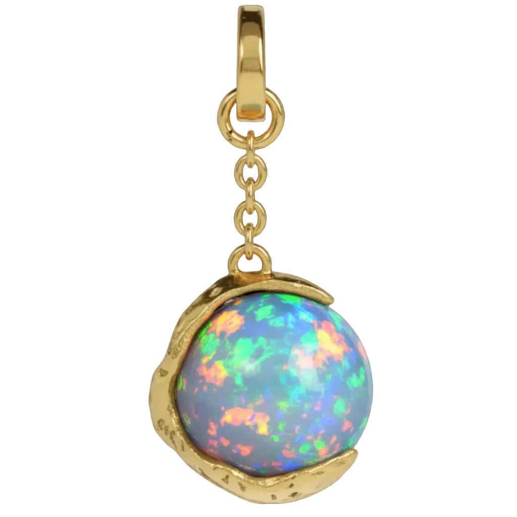 Opal pendant with gold setting on a black background