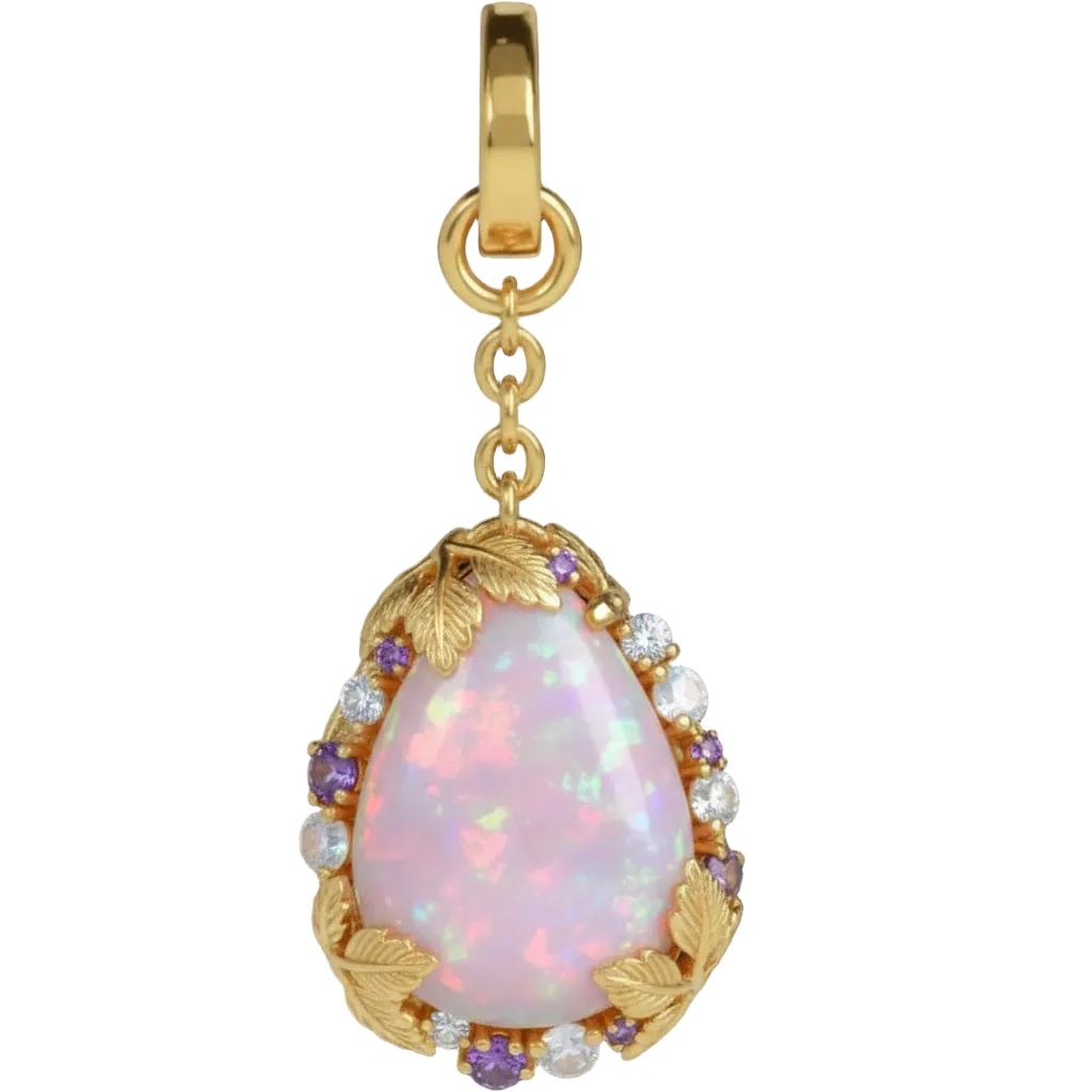 Opal pendant with gold frame and gemstones