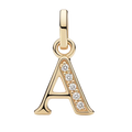 Gold pendant with letter 'A' design on a light gray background