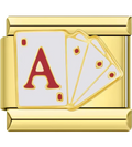 Gold charm with a red 'A' and white background