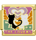 Decorative charm with cats and 'The Lovers' text on a gold border