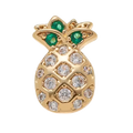 Gold pineapple-shaped jewelry with green and clear stones on a white background